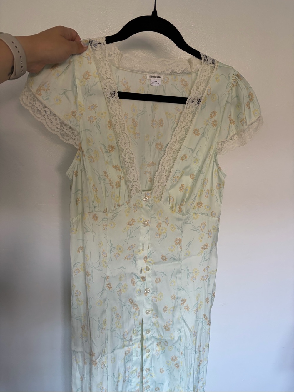 Kimchi Blue Pale Mint Floral Lace-Trim Maxi Top - Picture 8 of 8